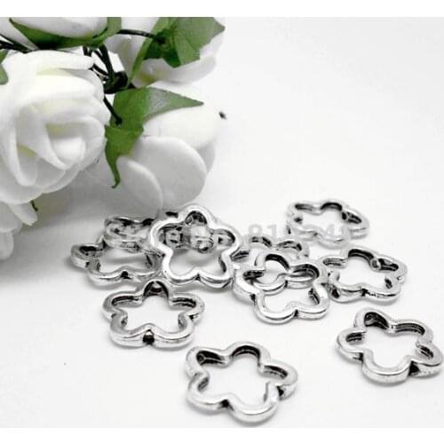 Free Shipping 50pcs/lot 16mm Antique Silver Flower Bead Frames Jewelry Findings