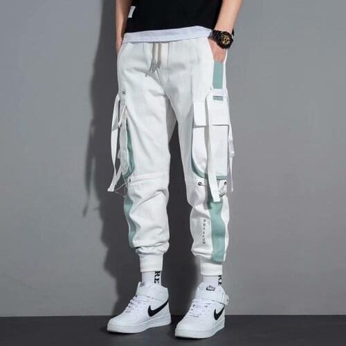 Spring Autumn Streamer Men Tooling Pants High Street Loose Feet On Trousers Student Casual Sport Ankle Length Pants