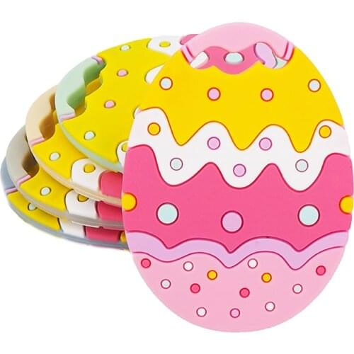 Chenkai 5PCS Easter Egg Shape Baby Silicone Teether BPA Free Sensory Nursing Pacifier DIY Infant Necklace Pendant Teething Toys