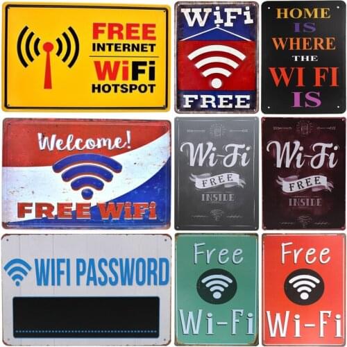 Welcome/Free Wifi/Home Is Where The Wifi Is Tin Sign Retro Metal Plate Vintage Iron Painting Wall Decoration For Cafe Bar Club