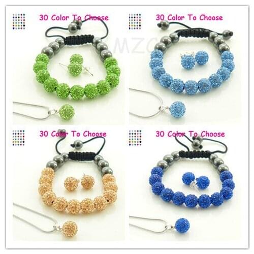 Er34ng Mix 10mm Disco Pave Ball Crystal MIW Silver Plated crystal Set Bracelet Stud Earring Necklace Pendant