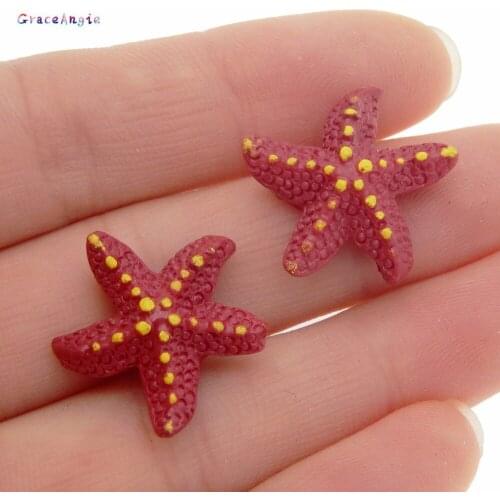 GraceAngie 12pcs/lot Resin Red Cute Starfish Sea imitation Style Embellishment Miniature Garden Ornaments Accessories 20*19mm
