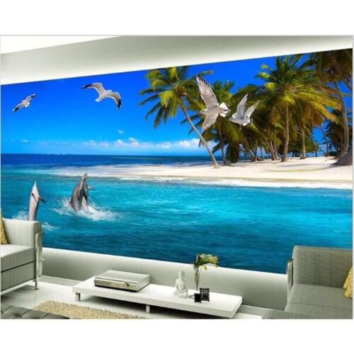 Custom wallpaper 3d Modern big painted beach island dolphin mural hotel bedroom fresco living room bedroom Background wall Обои