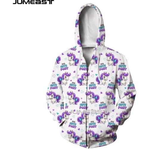 Jumeast Brand Men Women 3D Printed Cartoon Little Pony Long Sleeve Jacket Sport Pullover Fashion Spring Zipper Hoodies