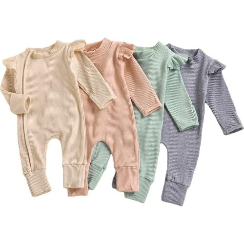 Spring Autumn Newborn Baby Unisex Romper Jumpsuit 0-18M Zipper Solid Soft Cotton Baby Boy Girl Clothing Infant Clothes