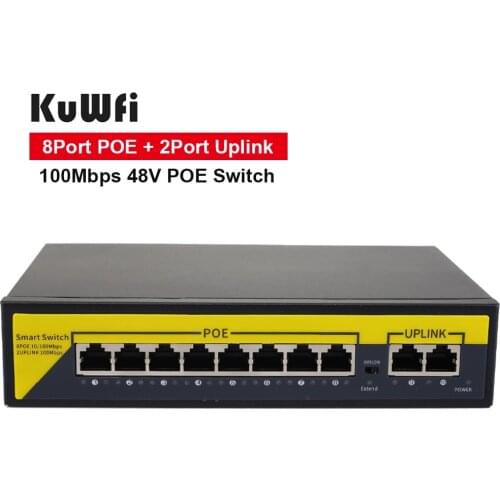 KuWFi POE Switch 48V 8Ports 100Mbps Ports IEEE 802.3 af/at Ethernet Switch Suitable for IP Camera/Wireless AP Router