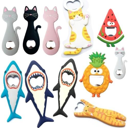 Cartoon Cute Cat Dog Shark Fruite Bottle Opener Fridge Magnets Stainless Steel Refrigerator Sticker Home Decor
