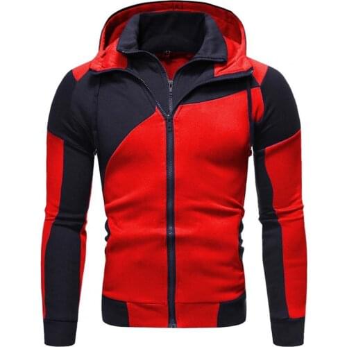 Men Hoodies Autumn Winter Color Block Dual Zipper Sweatshirt Long Sleeve Hoodie Coat костюм мужской Mens Clothing 2021