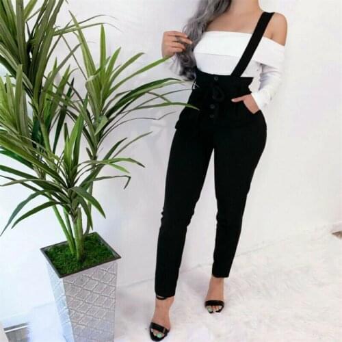 New 2020 Women Overalls Autumn High Waist Belt Jumpsuit Ladies Overall Long Trousers Pencil Pants