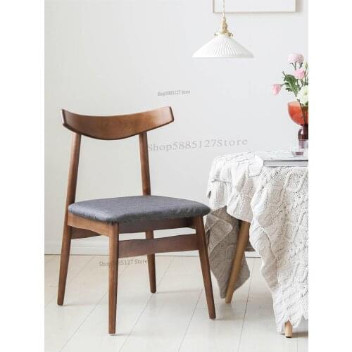 Nordic Dining Chair Simple Solid Wood Chair Fabric Backrest Wooden Chair Desk Chair Stool Japanese Style Small Horn Chair Home