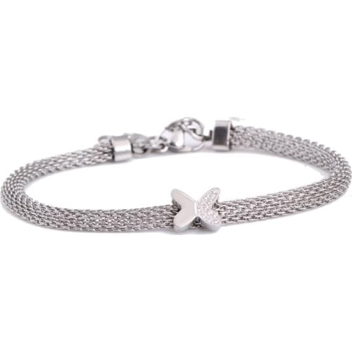 Cubic Zirconia Channel Setting butterfly charm solder stainle mesh chain bracelets for women