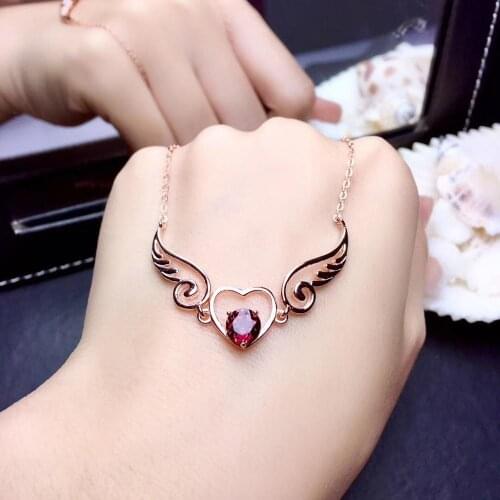 Angel Love Original Natural Real garnet necklace pendant Free shipping Real origin red garnet 925 sterling silver Fine jewelry