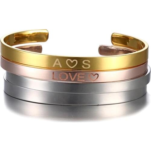 Personalized Stainless Steel Custom Bracelet & Bangle Free Engrave Fashion Gold Silver Color Cuff Bracelet for Women Lovers Gift