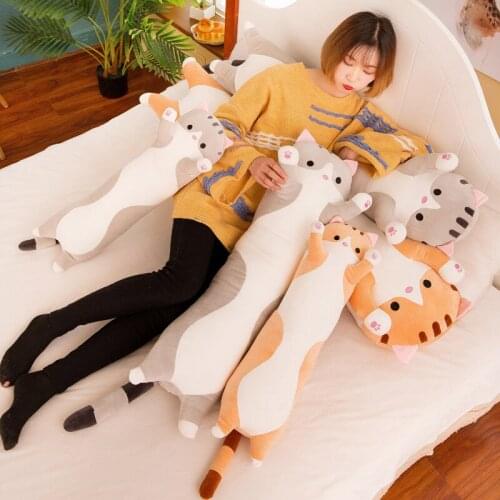 50-110 CM Long Strip Cat Sofa Backrest Plush Pillows Cute Cat Plush Toys Doll Peluche Pillow Cushion Baby Kids Birthday Gift