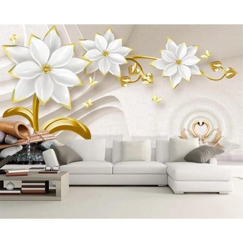 Custom Wallpaper HD 3D Luxury Golden Jewelry Flower Embossed papel de parede TV Background Wall Living Room Bedroom Wallpapers