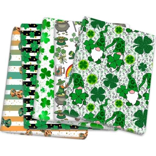 ST Patrick Green Leaf Holiday Polyester Cotton Material Fabric Patchwork Sewing Kids Cloth For Dress Curtains,1Yc14459