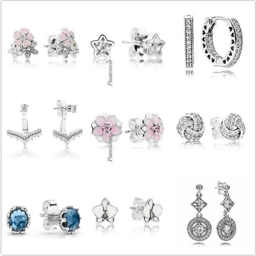 Authentic 925 Sterling Silver Earring Blue Sparkling Crown Stud Earrings For Women Wedding Gift Fashion Jewelry