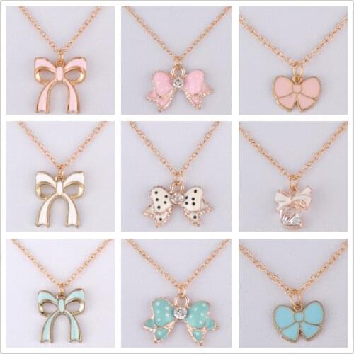 Rhinestone crystal bow tie pearl bead bowknot necklace kawaii girl women choker chain pendant necklace fashion costume jewellery