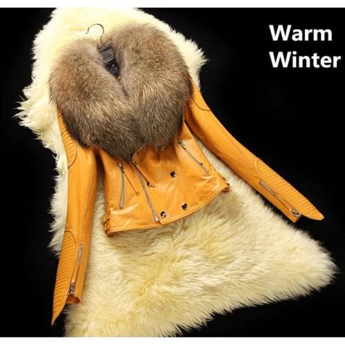 Handmade Womens Jacket Winter Warm 2017 Genuine Leather Suede Racoon Fur Coat Chaquetas De Cuero Mujer Leather Jacket