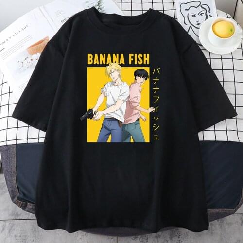 Banana Fish Anime Print T Shirt Summer Short Sleeve Loose Casual Streetwear Tee Shirt Female Harajuku Comics O Neck Black Tshirt