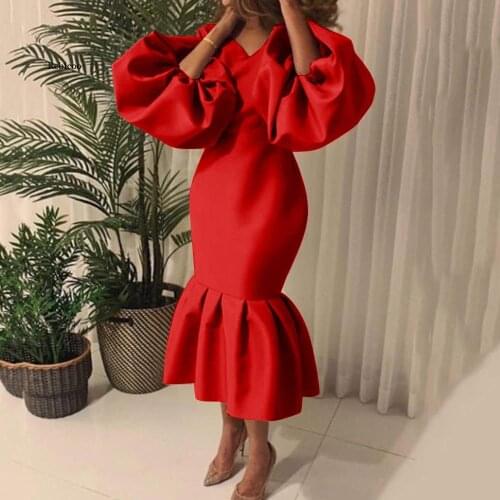 Women African Dress Fashion New Africa Plus Size Mermaid Lantern Sleeve Mid Calf Elegant Evening Party