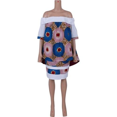 In Stock African Women skirt Set Dashiki Cotton Crop Top and Skirt Set One Size Good Sewing Women Suits XH098