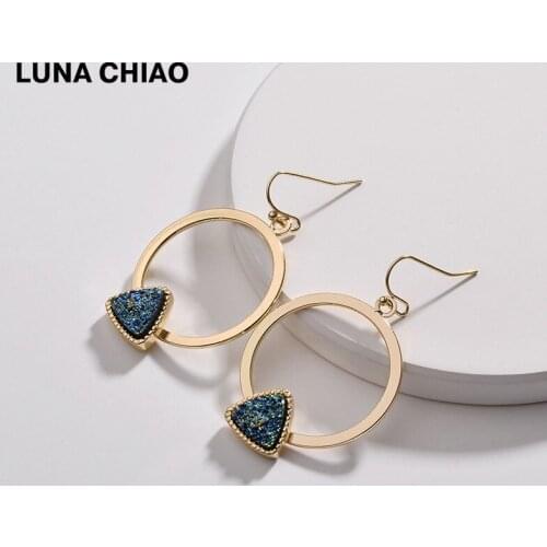 LUNA CHIAO Fall Winter New Design Triangle Resin Druzy Stone Drop Earrings for Women