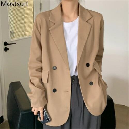Korean Chic Women Blazer Suit Full Sleeve Double Breasted Jacket Elegant Office Ladies Workwear Blazer Mujer 2021