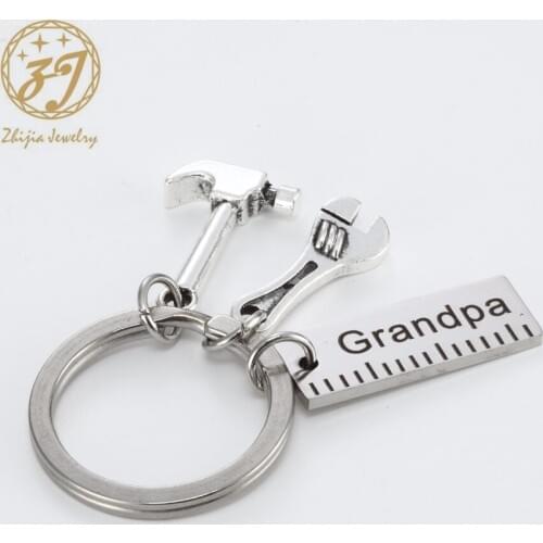 Zhijia 1 Pcs Trendy Silver Color 316L Syainless Steel Lettering Grandpa DAD Car Trucker pendant KeyChain Gift Jewelry