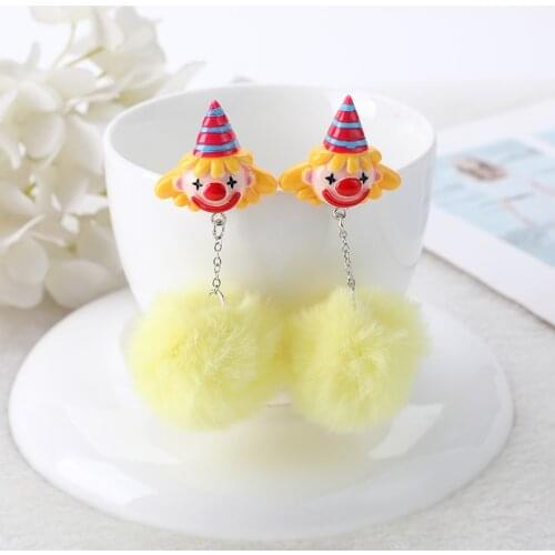 1Pair Stud Earring Multicolours Resin Clown With Pompoms Ball Dangle Jewelry For Children And Woman Birthday Gift