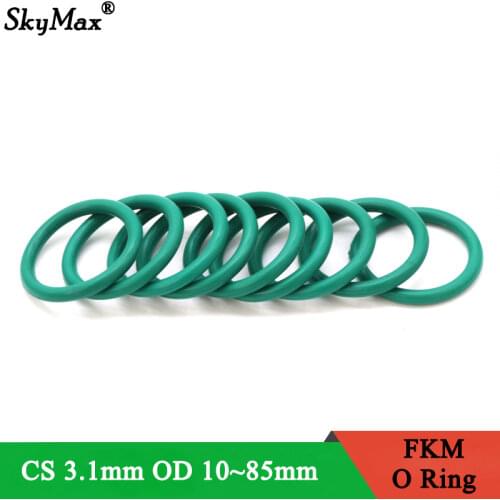 10pcs CS3.1mm OD 10~33mm Green FKM Fluorine Rubber O Ring Sealing Gasket Insulation Oil High Temperature Resistance Green