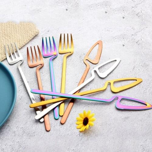 2020 Multi-Colors Rainbow Cutlery Set Dinnerware Set Gold Cutlery Kit Fork Knife Stainless Steel Silverware Shaped tableware