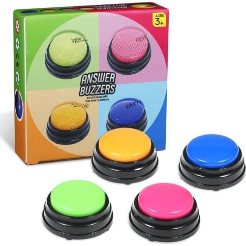 4Pcs Recordable Talking Button Easy Carry Voice Recording Sound Button for Kids Interactive Toy Answering Buttons luminous /Non