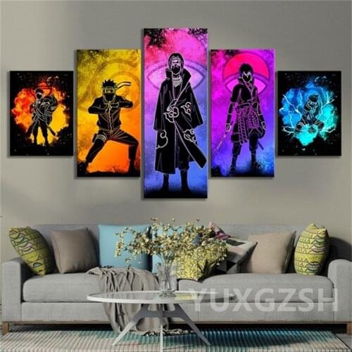 5 Pcs Japanese Anime Characters Picture Abstract Wall Art Canvas Paintings HD Cartoon Poster for Living Room Decor Home Decor