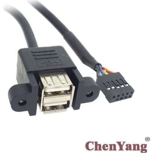 Chenyang Motherboard 9 Pin Header to Stackable Dual USB 2.0 A Type Female Cable 50cm with Screw Panel Holes