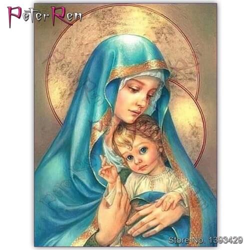 DIY Diamond Painting Religion Jesus Christ 3D Diamond Embroidery Maternal Love Child Religious Gifts Virgin Mary kids Christian
