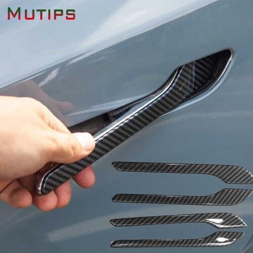 BOOMLOCK For Tesla Model 3 Car Door Handle Cover Trim Wrap Carbon Fiber Sticker Accessories Protector Decoration Automobile