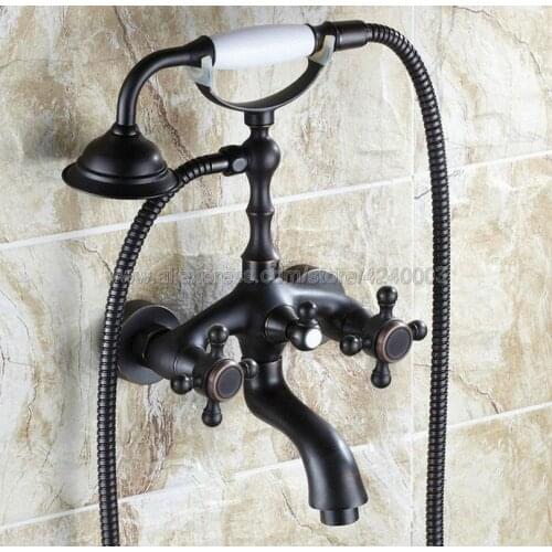 Oil Rubbed Bronze Bathtub Faucets Telephone Style Tub Mixer Taps Dual Handle Bathroom Bath Shower Faucet with Handshower Ktf041
