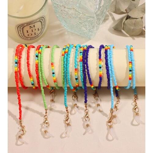 Simple Rainbow Beaded Glasses Chain Mask Lanyard Strap Color Rice Bead Sunglassses Holder Chains Sweet Girls Jewelry Accessories