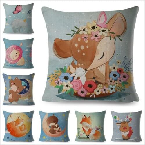 Nordic Cushion Cover Kids Room Decor Cute Cartoon Giraffe Fox Reindeer Pillow Case 45x45cm Animal Pillows Covers for Sofa Home