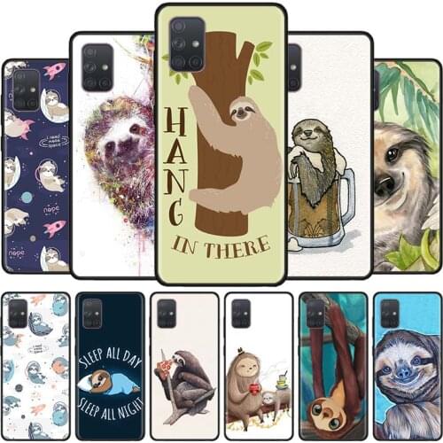 Phone Cover For Samsung Galaxy A51 A71 A21S A31 A41 A11 A01 Black Soft Smartphone Case Grey Sloths Flowers