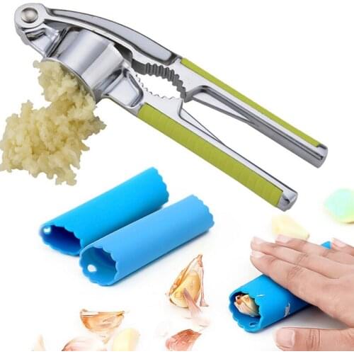 Garlic Press Walnut Open Tools Crusher Mincer Chopper Silicone Stripper TubeGarlic Press Crusher with Walnut Open Tools
