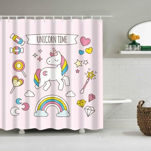 Unicornio Lindo Blanco sobre Fondo Rosado Hermoso Arco Iris Baño Cortina de Ducha Tela Duradera Moho Accesorios de baño creativo