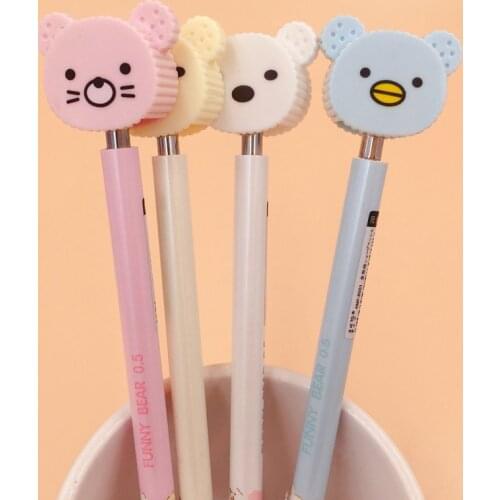 2X Kawaii Funny Bear Press Automatic Mechanical Pencil Writing Drawing School Supply Student Stationery 0.5mm