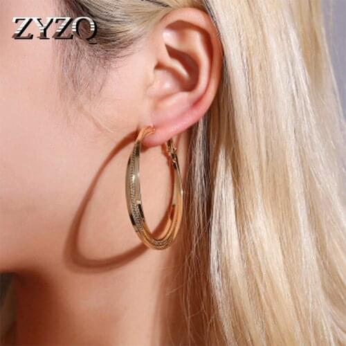 ZYZQ Classic Personality Hoop Earrings For Women Popular Big Loop Hoop Ear Jewel Two Color Avalable Wholesale Lots&Bulk Hot