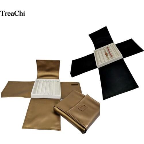 Creative Velvet Jewelry Display Tray With PU Cover 7Grids Necklace Bracelet Chain Anklet Holder Travel Storage Carrying Case Bag