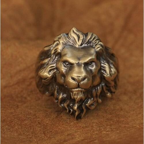 LINSION Brass King of Lion Ring High Details Mens Biker Punk Ring BR109 US Size 7~15