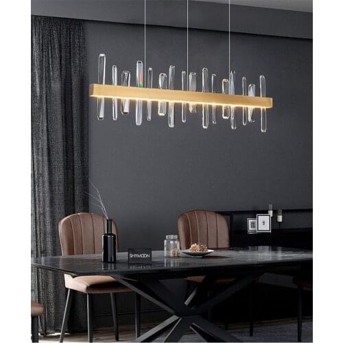 Dining room chandelier light luxury long strip simple LED crystal chandelier after the designer creative front desk lamps