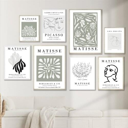 Matisse Picasso Abstract Line Figure Leaf Plant Draw Nordic Poster Wall Art Print Canvas Painting Decor Pictures For Living Room