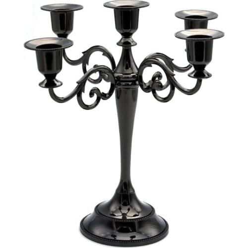 5-Candle Metal Candelabra Tall Candle Holder Wedding Event Candelabra Candle Stand (Black)